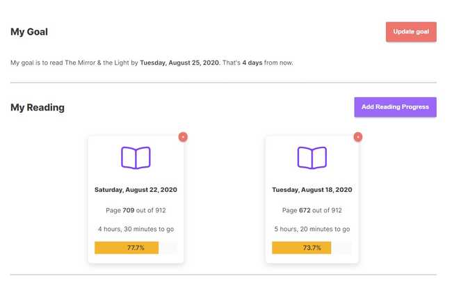 Readingly's reading progress tracking